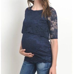 Hello Miz Navy blue lace maternity and nursing top